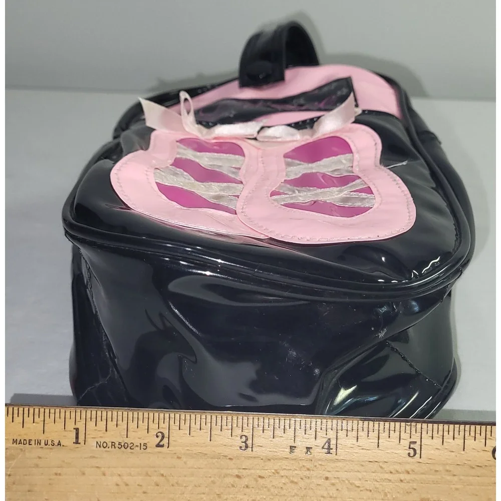 Vintage Dance Shoe Bag Pink Black Patent Slipper Graphic Zip Pouch Y2K